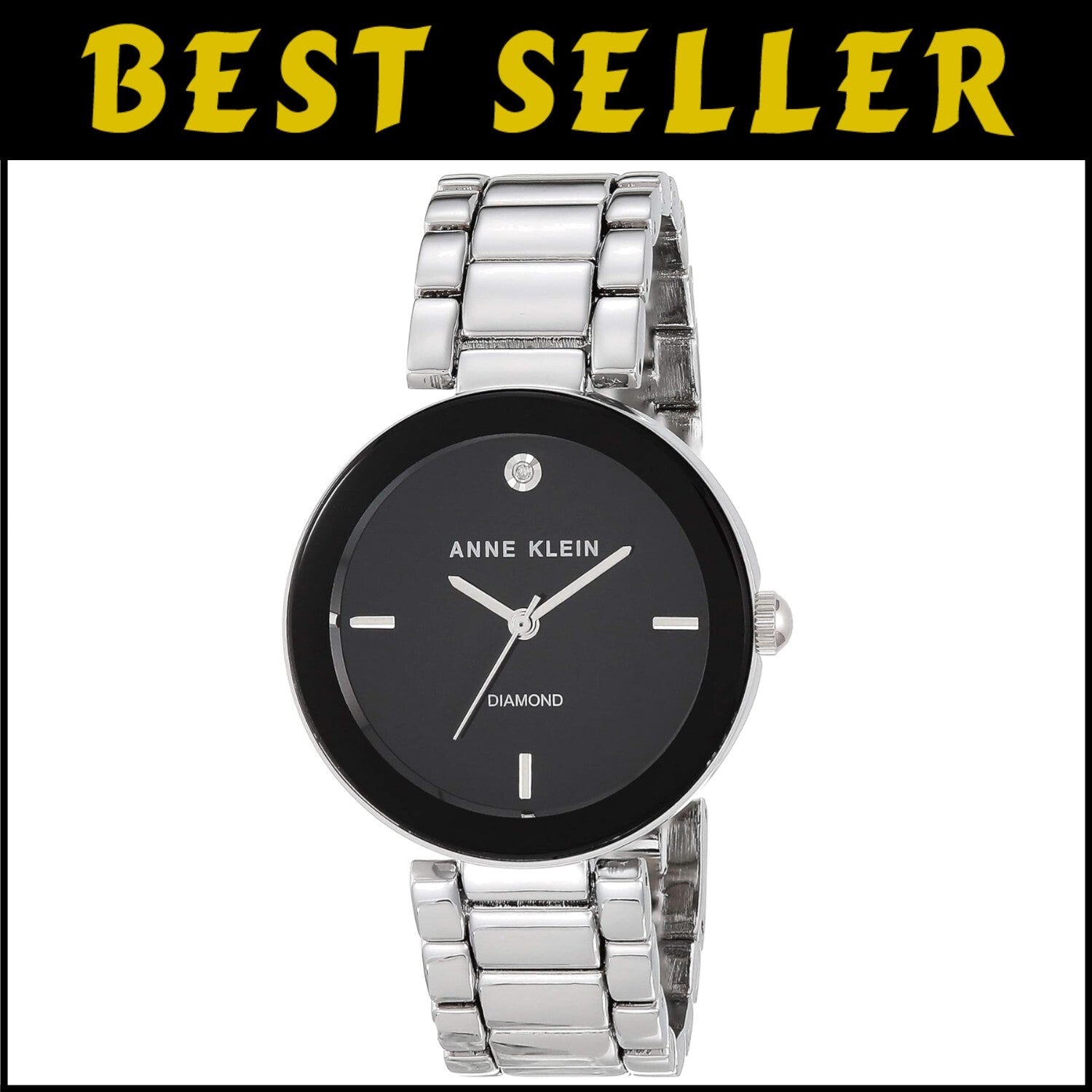 Genuine Diamond at 12 o'clock Women's Adjustable Silver-Link Bracelet Watch