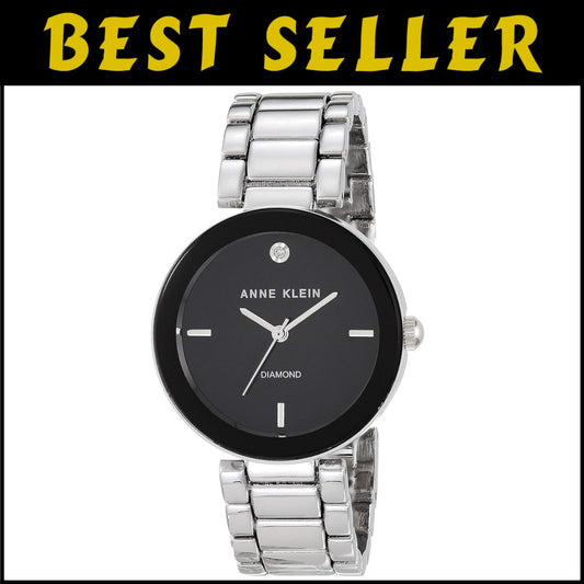 Genuine Diamond at 12 o'clock Women's Adjustable Silver-Link Bracelet Watch