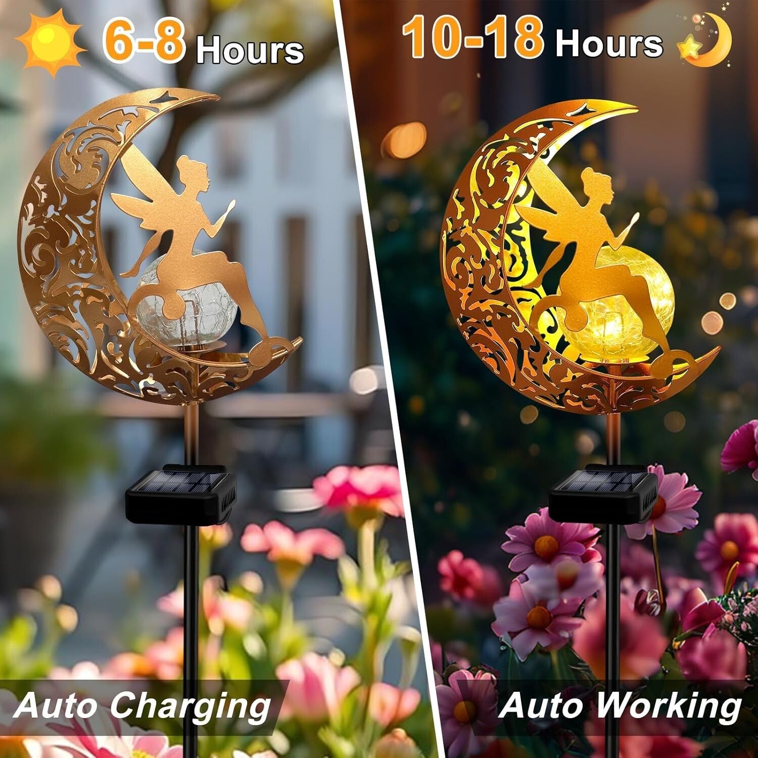 Enchanting 2-Pack Solar Garden Lights with Angel Decor - 33-Inch Pathway Stakes