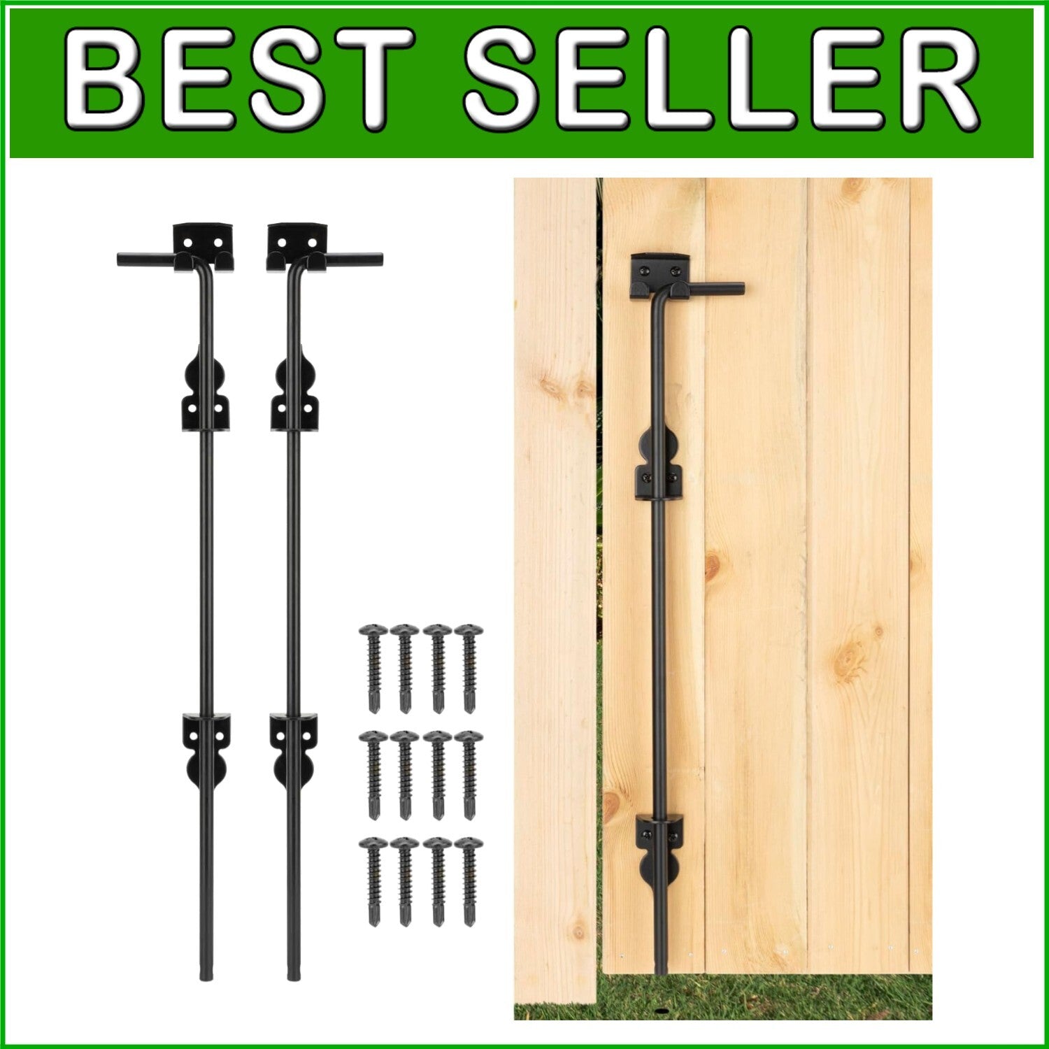 Durable 36" Cane Bolt with Powder Coating - Perfect for Gates & Fences, 2-Pack