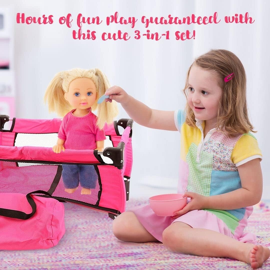 Charming 3-in-1 Baby Doll Toy Set - High Chair, Crib & Bouncer for 18-Inch Dolls