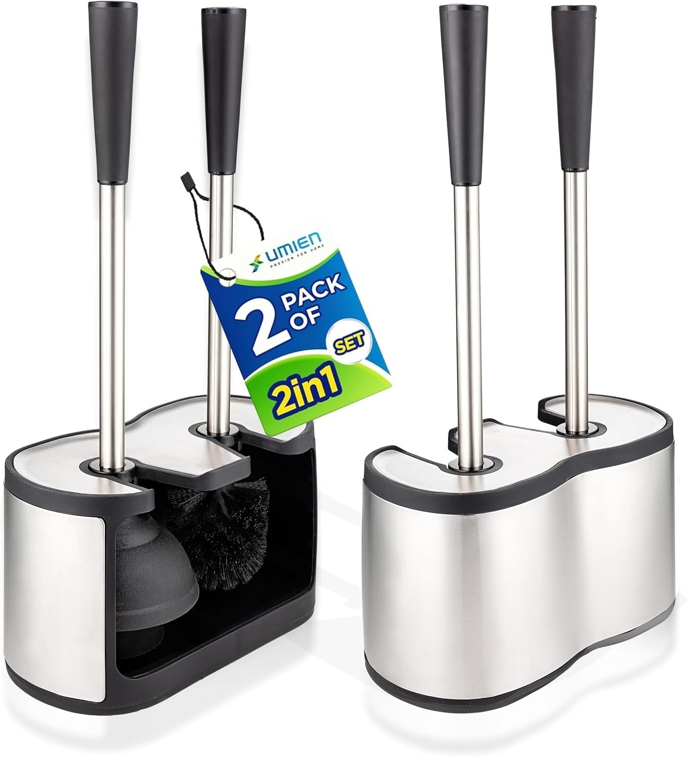 Elegant Stainless Steel Toilet Brush & Plunger Set with Freestanding Canister