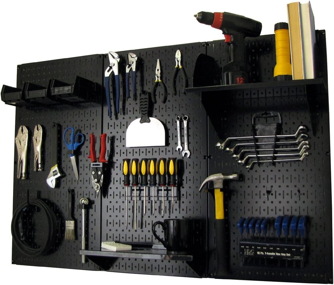 Versatile Black Metal Pegboard Organizer for Tools - Wall Mountable Solution