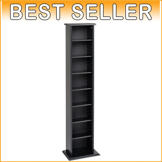 Durable Black Media Cabinet with 7 Adjustable Shelves for Customized Storage