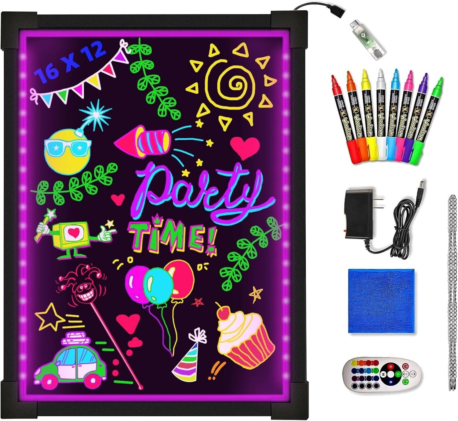 16x12 Neon Dry Erase Board with 8 Liquid Chalk Markers - Eye-Catching Messages!