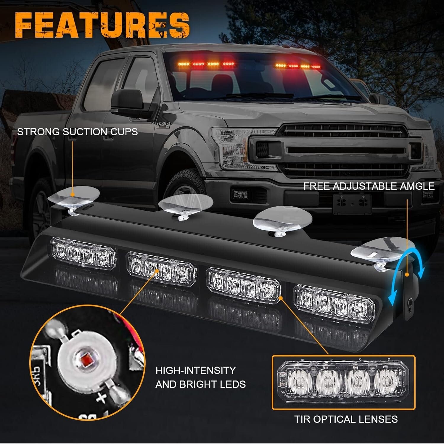 Easy Install 14" Amber/Red Strobe Lights for Construction and Emergency Response