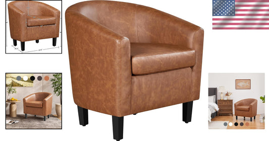 Modern Faux Leather Club Chair with Soft Seat for Living Room & Office Use