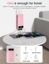 Load image into Gallery viewer, Compact Pink Power Bank 20000mAh with AC Plug &amp; USB-C: Travel-Friendly Charger