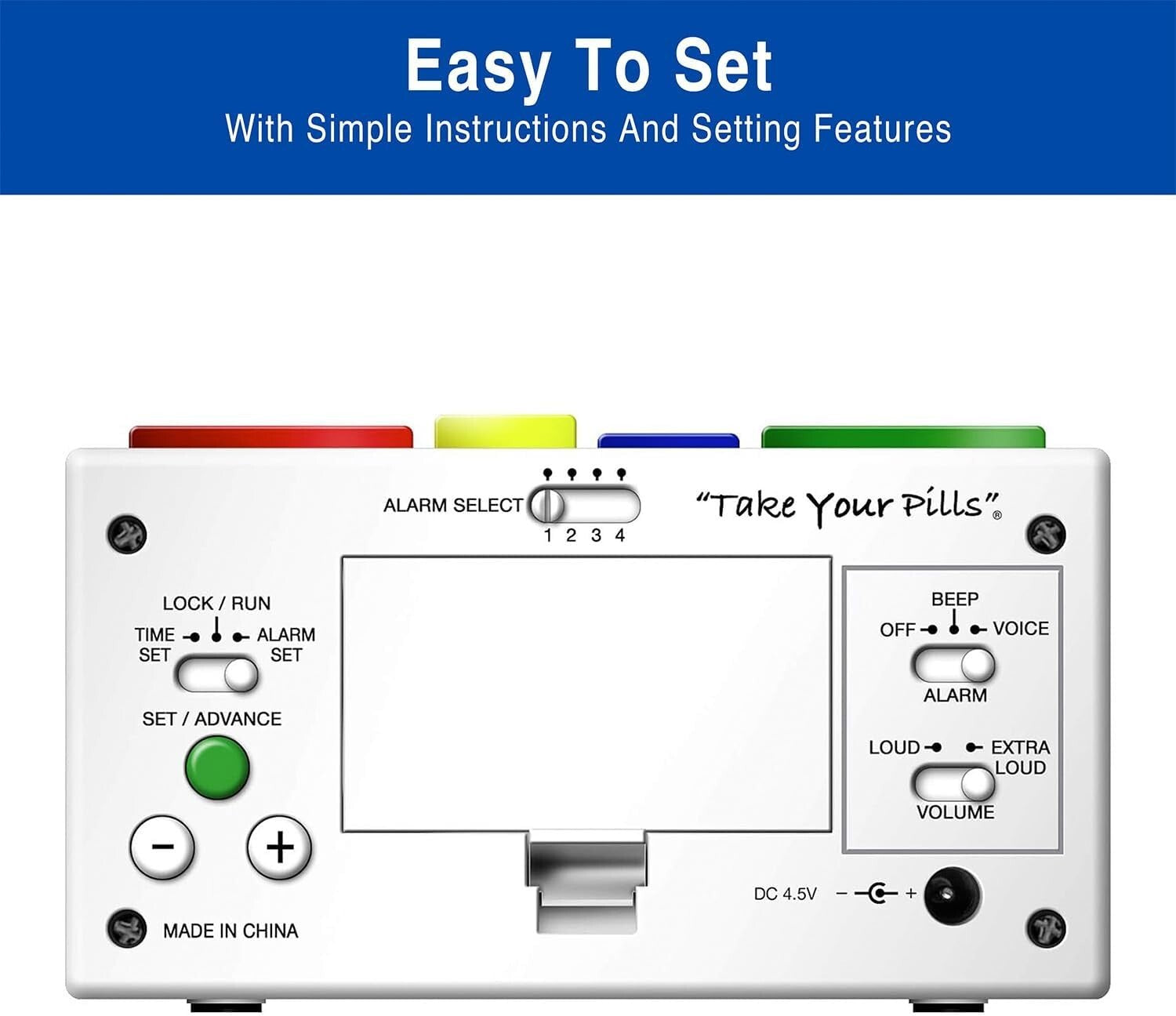 Compact Monthly Pill Box with Talking Alarm - Ideal for Seniors & Caregivers