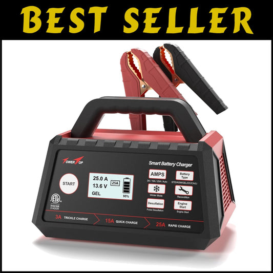 Fully Automatic 3/15/25 Amp 12V Battery Maintainer - 8-Stage Charging Program