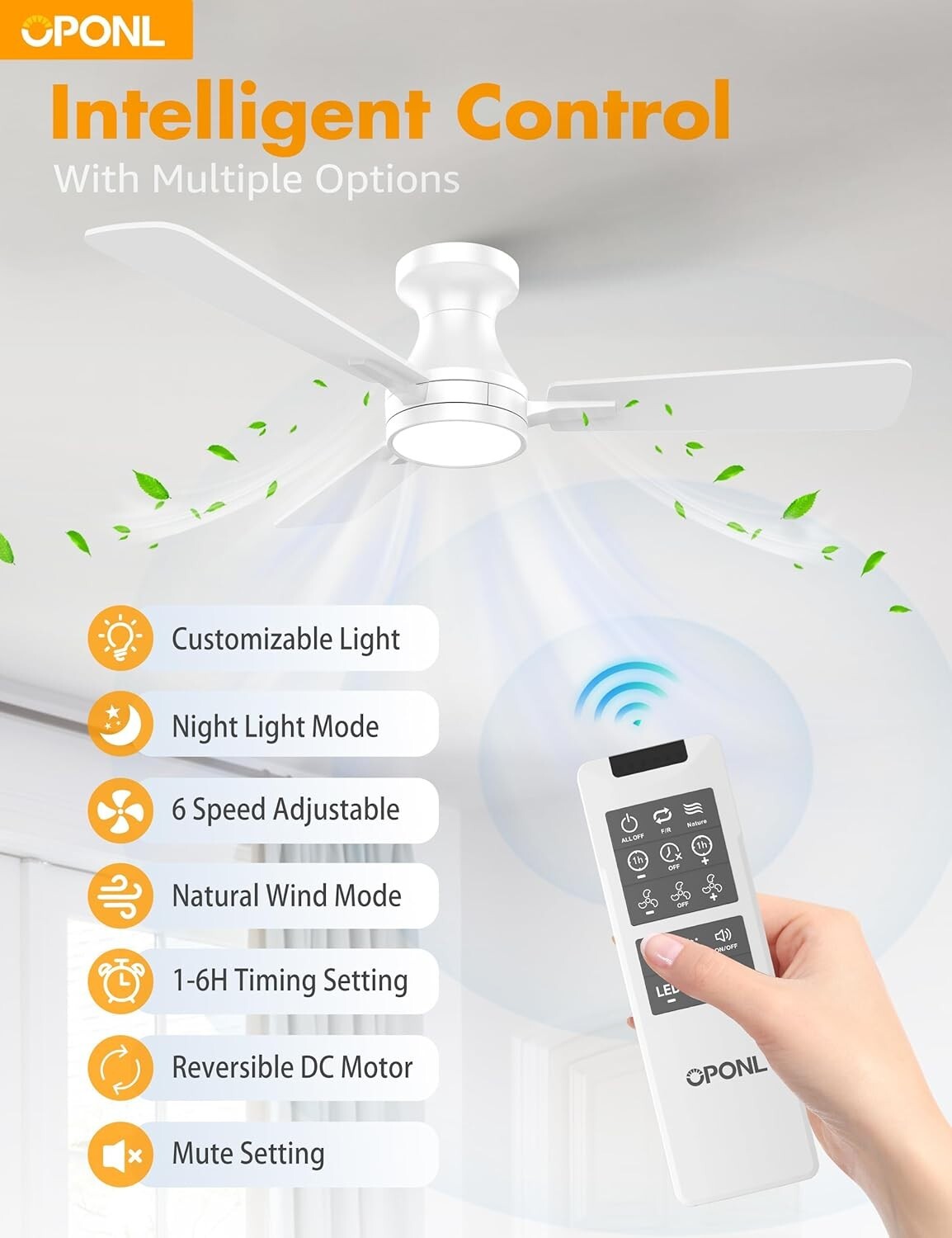 Energy Efficient Dimmable Ceiling Fan with Remote Control & Reversible Blades