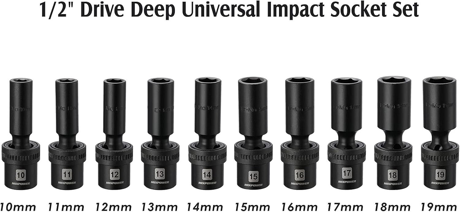 Lightweight 10-Piece Impact Socket Set - Chrome Molybdenum with Black Finish