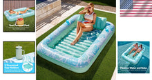 Load image into Gallery viewer, Cyan White Jumbo Inflatable Pool Lounger with Removable Pillow &amp; Drink Holders