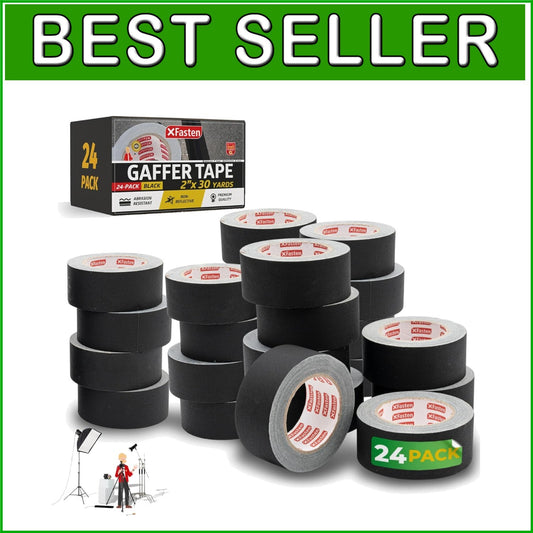Black Gaffer Tape 2 Inch x 30 Yards - 24-Pack, Residue-Free Heavy-Duty Solution