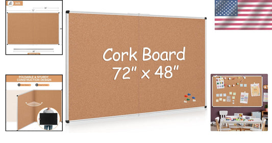 Extra Large 72" x 48" Foldable Cork Bulletin Board with Aluminum Frame