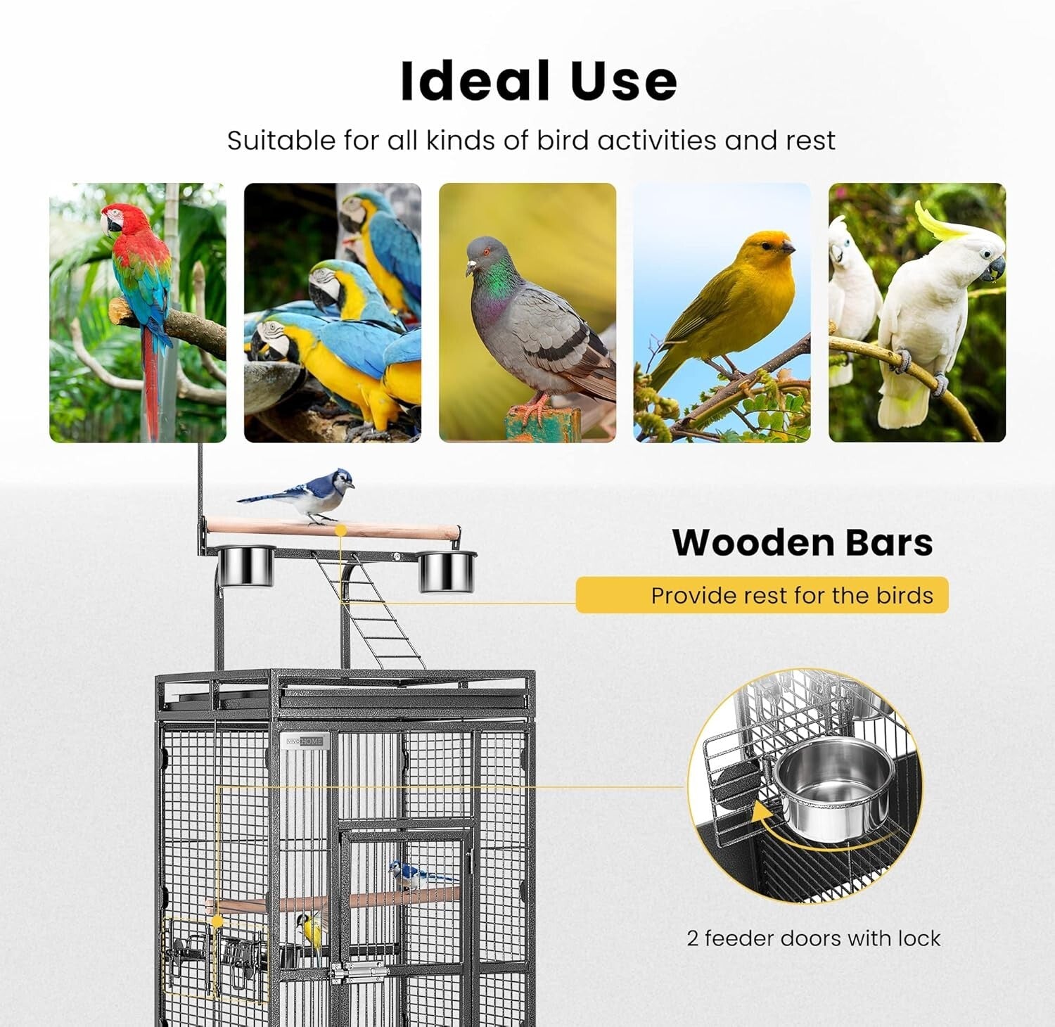 Elegant Black Bird Cage with Play Top - Ideal for African Grey, Macaws, and More
