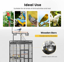 Load image into Gallery viewer, Elegant Black Bird Cage with Play Top - Ideal for African Grey, Macaws, and More
