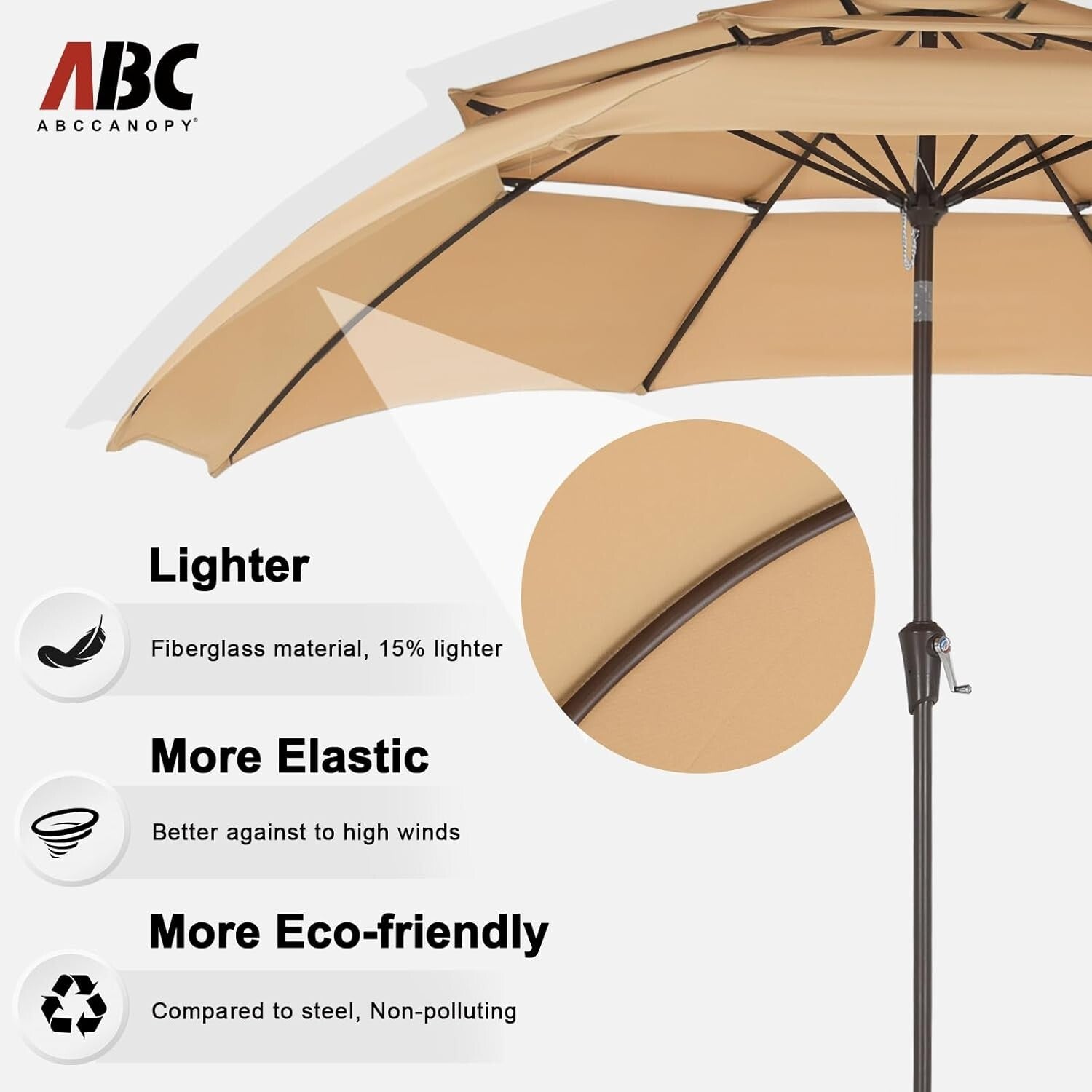 10FT Khaki 3-Tier Patio Umbrella - Stylish Sun Shade for Outdoor Comfort