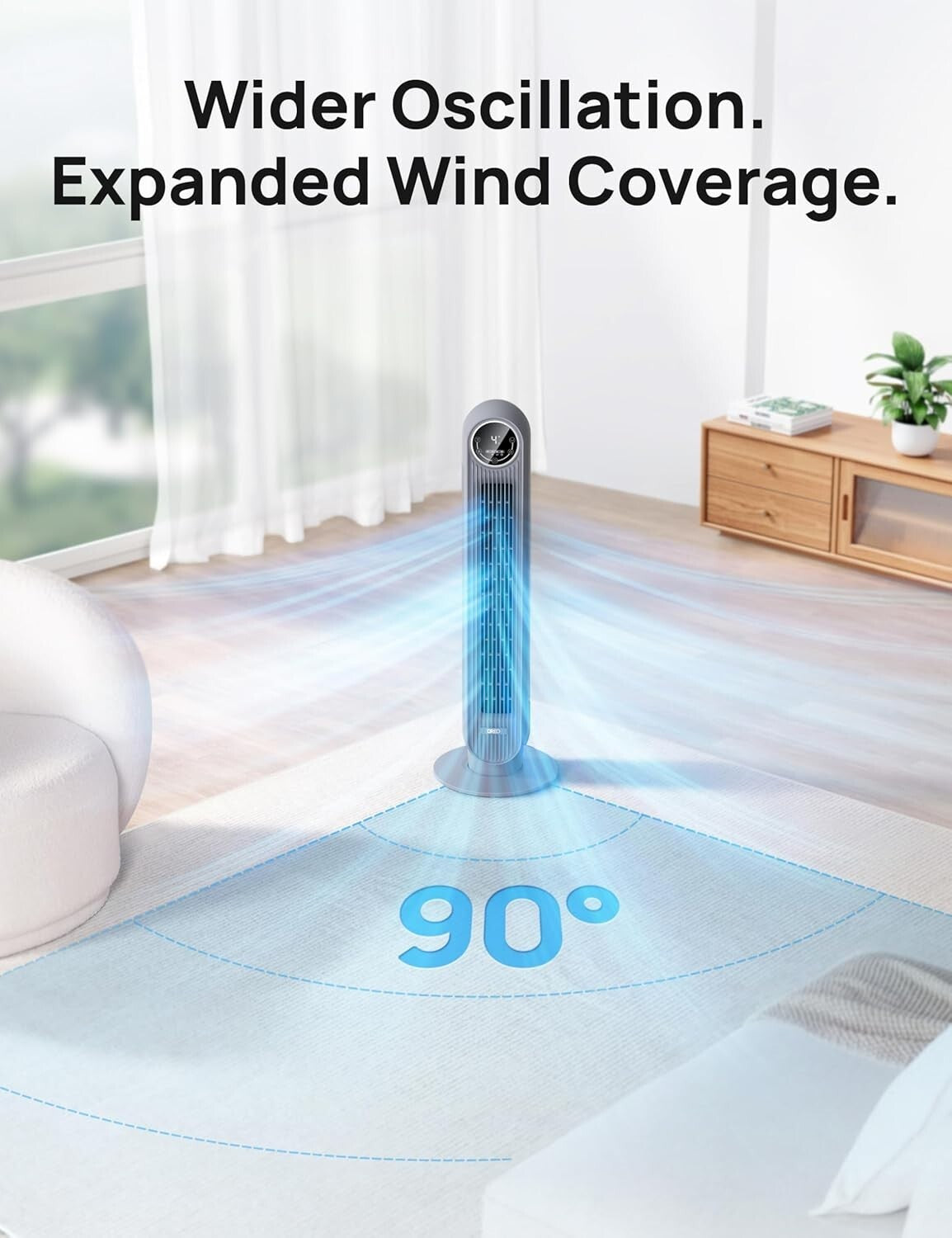 Advanced Tower Fan with 90° Oscillation - Safe, Easy-Clean Cooling Solution