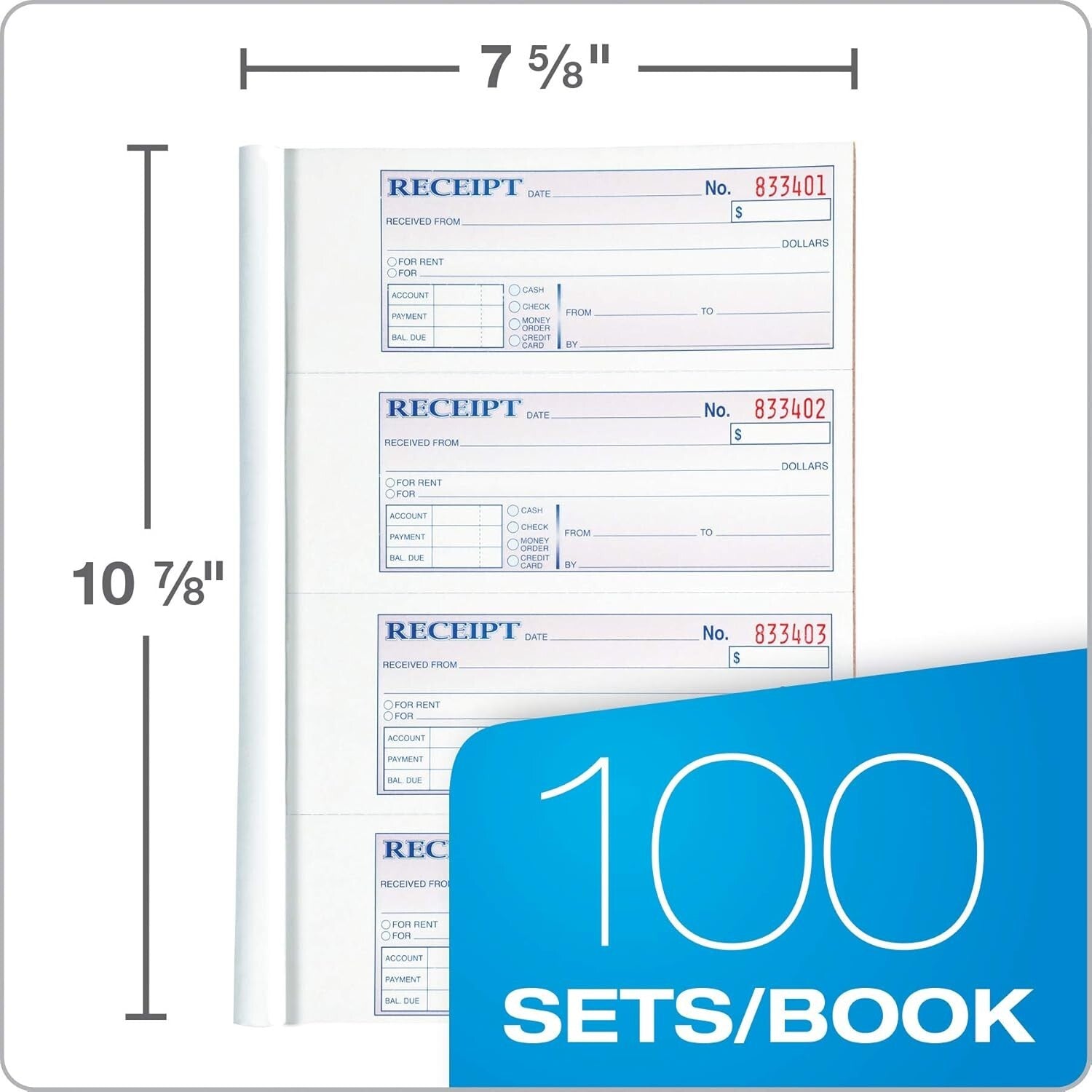 Enhanced Carbonless Money & Rent Receipt Books - 5 Pack, 100 Sets Each