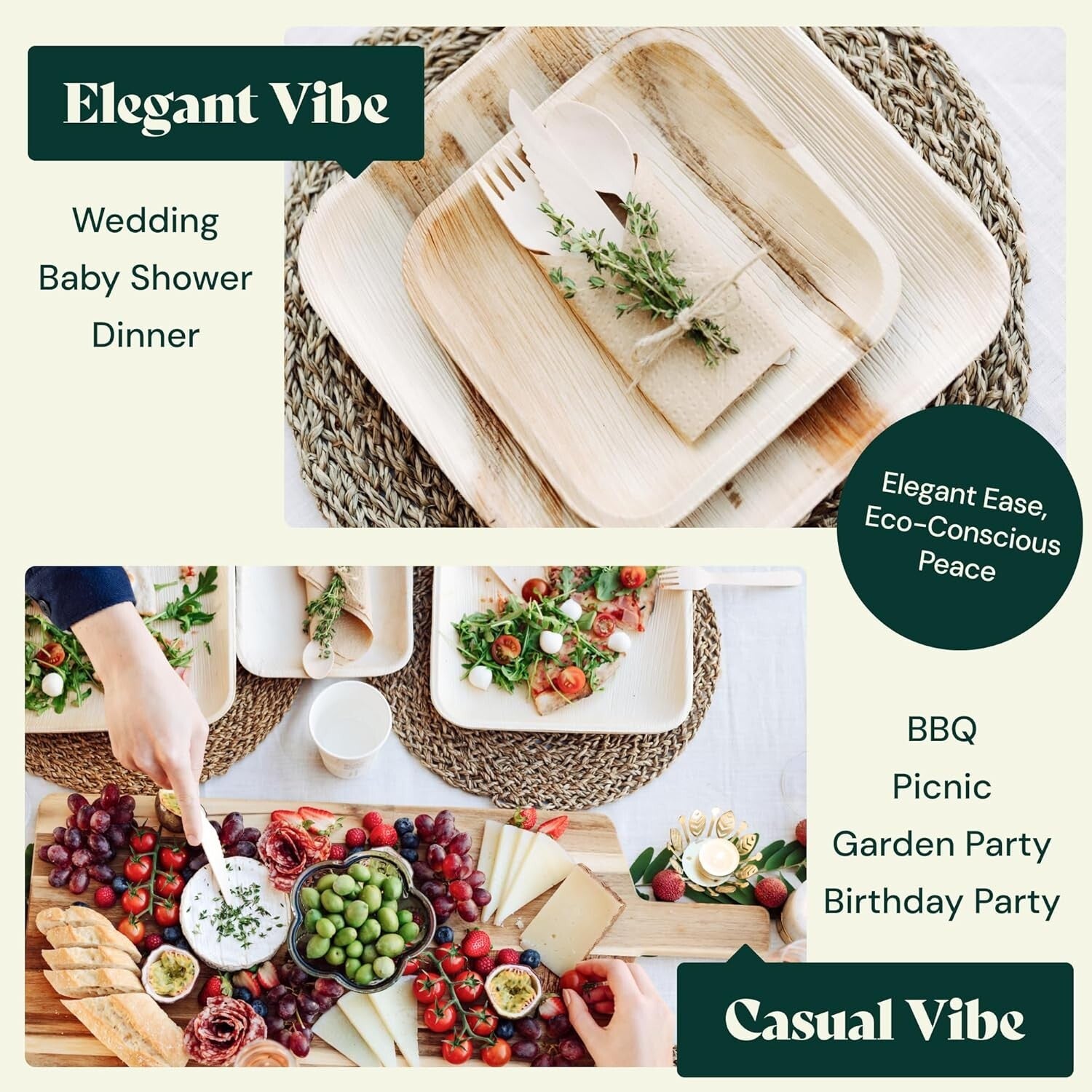 Eco-Friendly 48-Piece Set - Biodegradable 10" & 7" Square Palm Leaf Plates