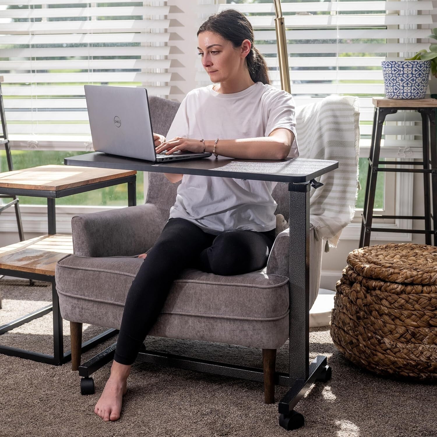 Rolling Bedside Table with Walnut Finish - Ideal for Reading, Eating & Computing