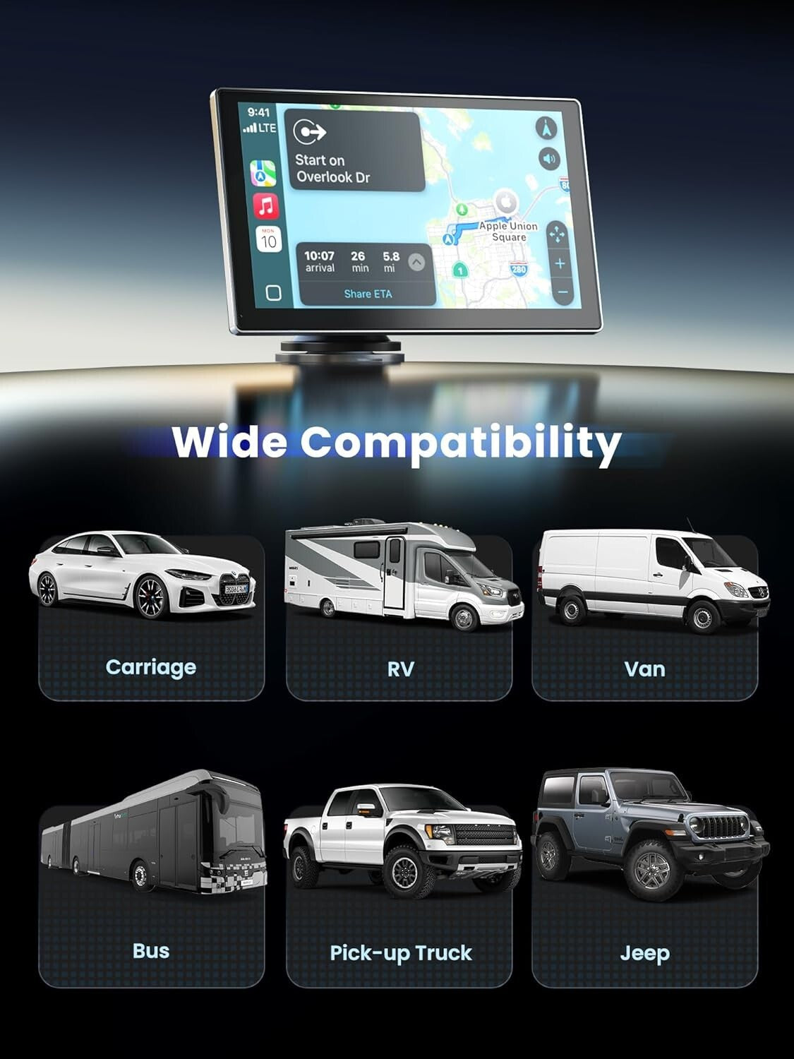 9-Inch Touchscreen Carplay Screen & Dash Cam - Seamless Smartphone Integration