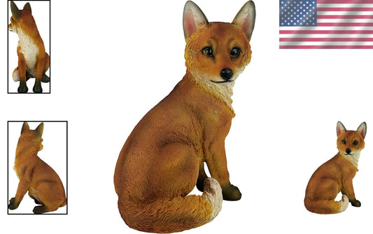 Whimsical Lifelike Woodie The Fox Sculpture - Garden Accent 10 Inches Wide