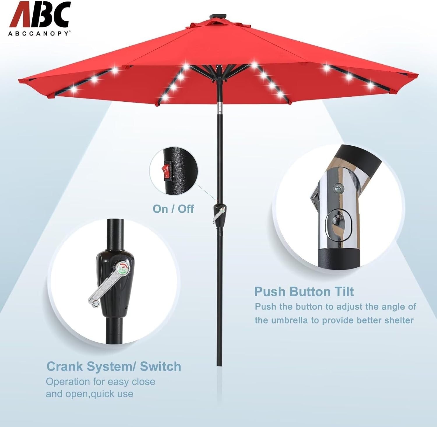 Elegant 11FT Round Solar LED Patio Umbrella - Perfect for Day or Night Use