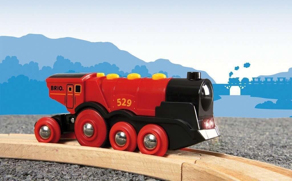 World Mighty Red Battery-Operated Toy Train with Lights, Sounds for Kids Age 3+