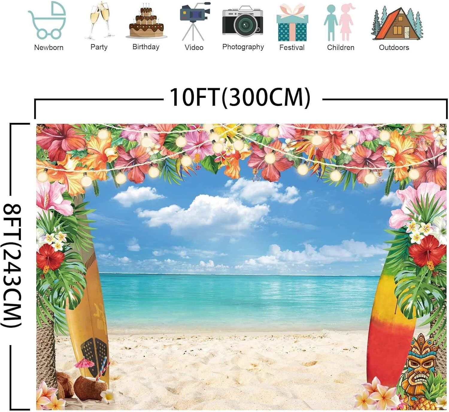 10x8ft Tropical Palms Photography Background - Reusable for Luau Decorations