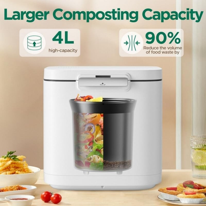 4L Stainless Steel Compost Bin - Fast Waste Recycling with Intelligent Features