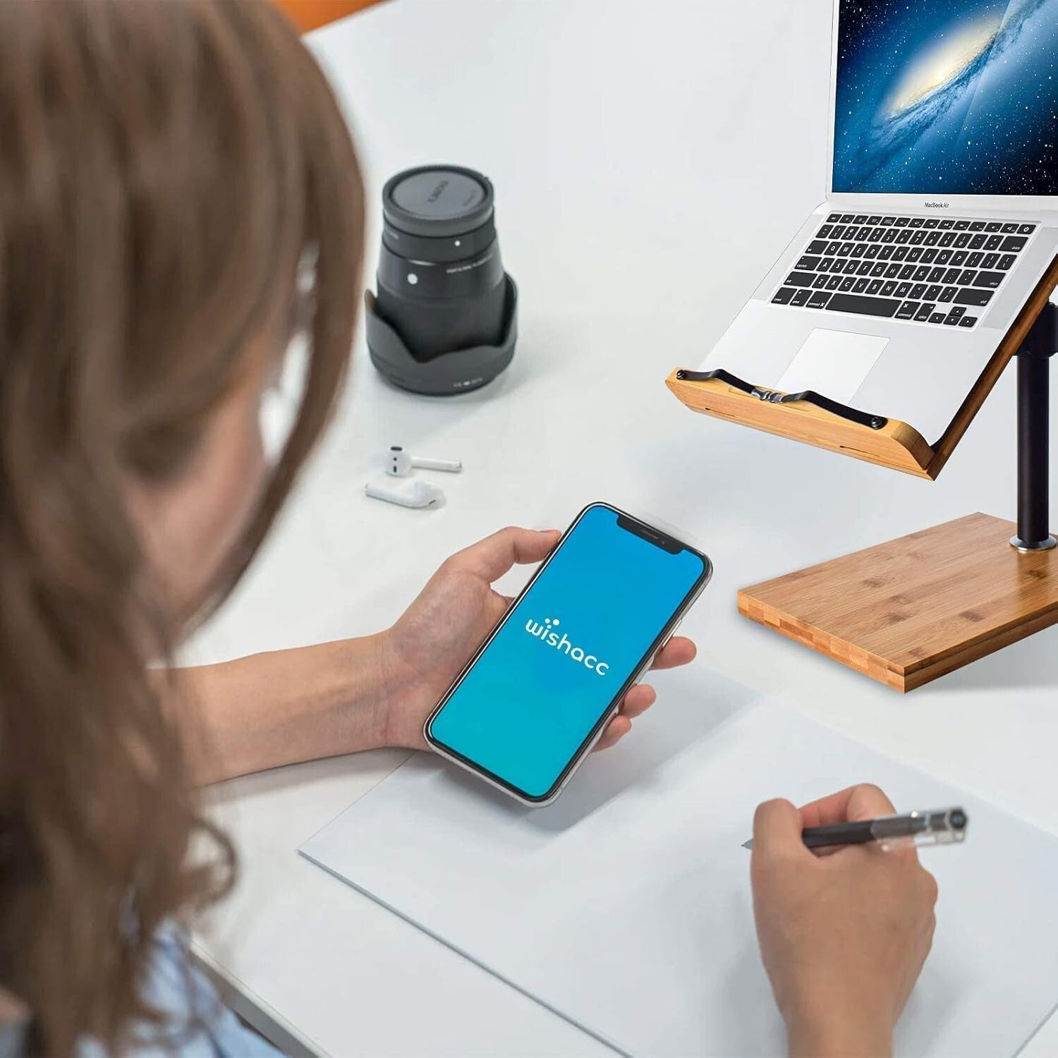 Height & Angle Adjustable Bamboo Book Holder with Page Clips - 11 x 8 Inches