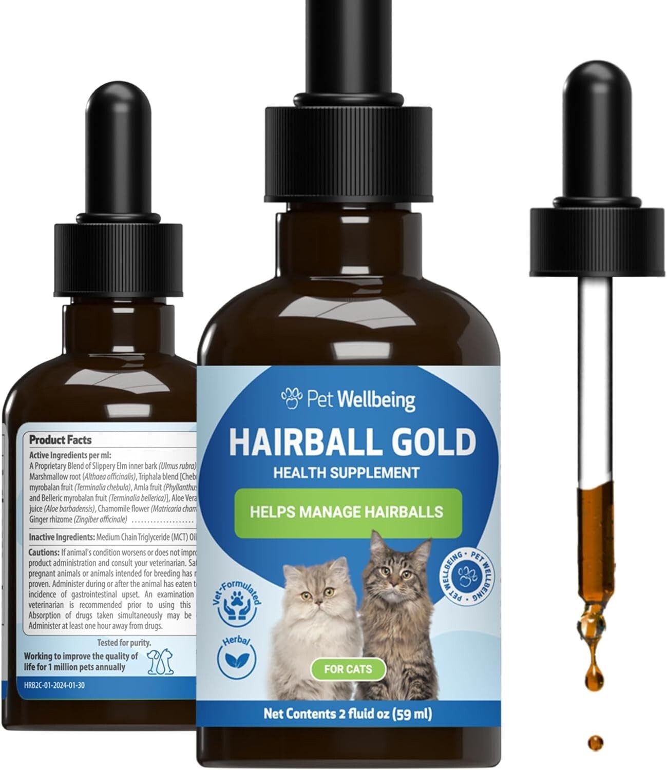 Natural Hairball Management for Cats - MCT Oil & Herbal Blend - 2 oz