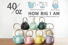 Load image into Gallery viewer, Stovetop Safe Japanese Cast Iron Teapot, 1200 ml with Leaf Design &amp; Infuser