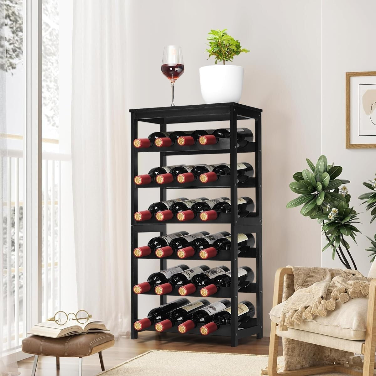 Versatile 6-Tier 24-Bottle Wine Rack: Perfect for Home Bars and Dining Rooms