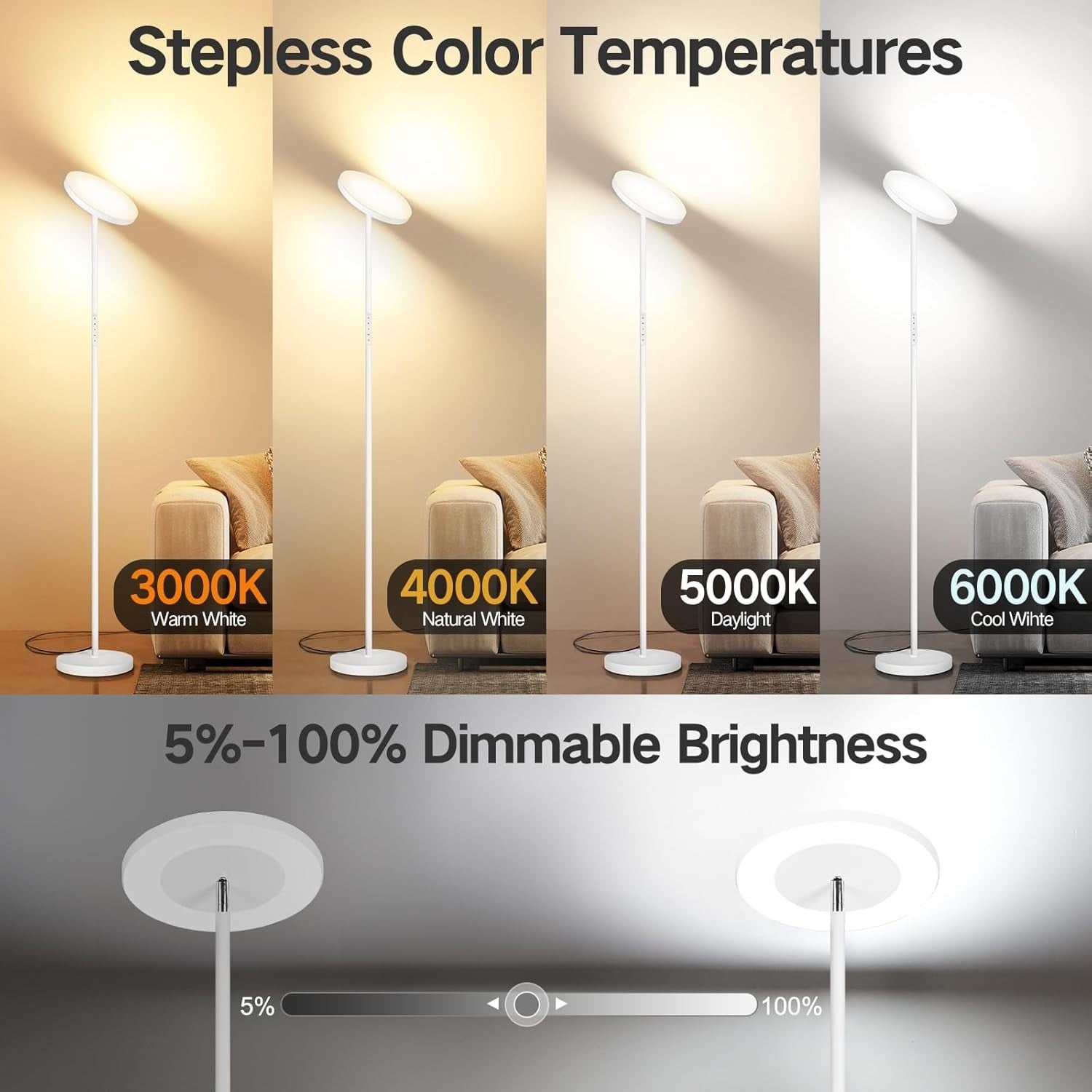 Elegant Dimmable Floor Lamp with Remote & Touch Control, 1-Hour Timer Feature