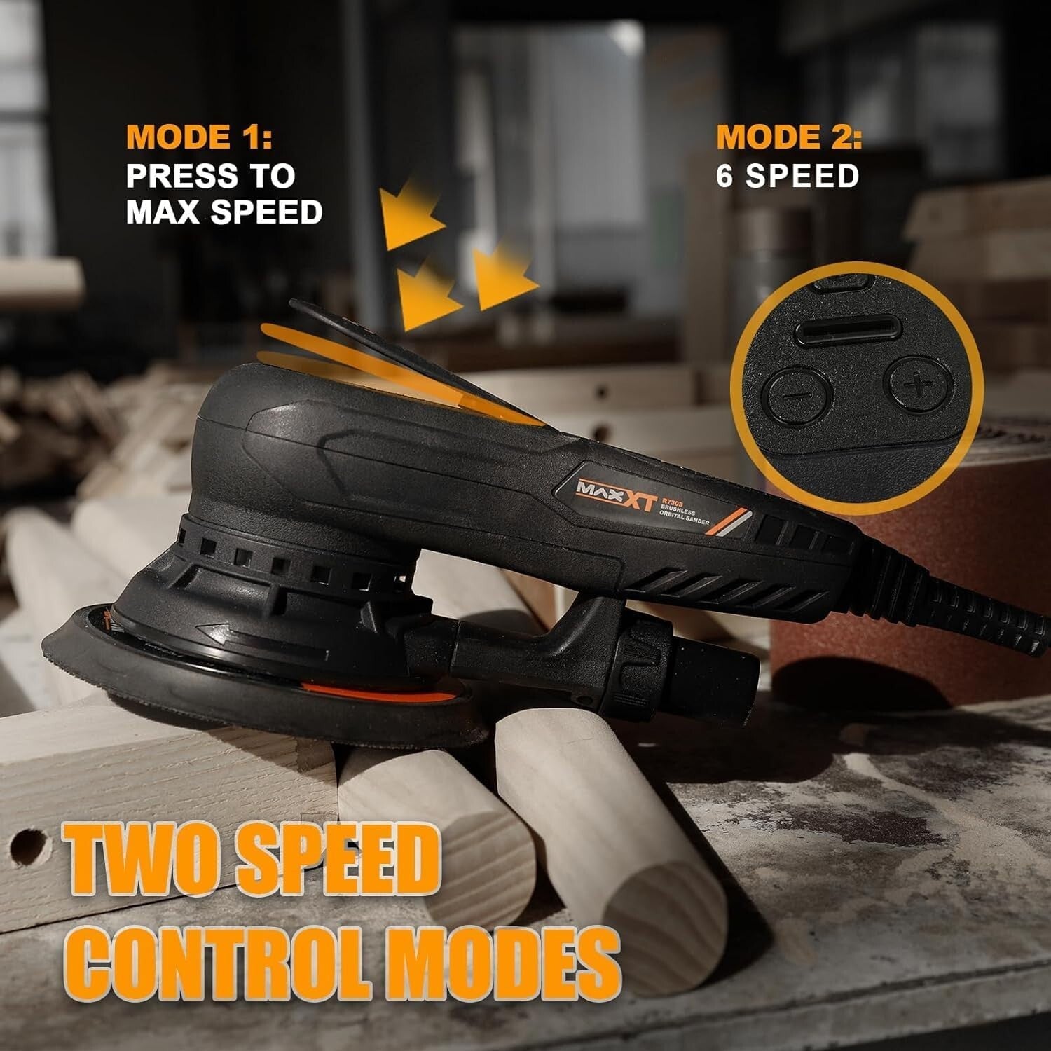 350W Electric Brushless Orbital Sander with Variable Speed & 10 Sanding Papers