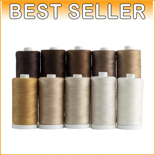Assorted Neutral Thread Set - 10 Spools of 1200 Yard 100% Cotton for Crafting