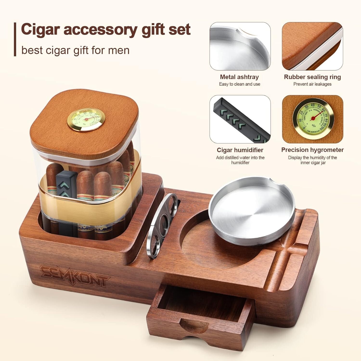 High-End Cigar Accessories Gift Set: Humidor, Ashtray, and Cutter Included