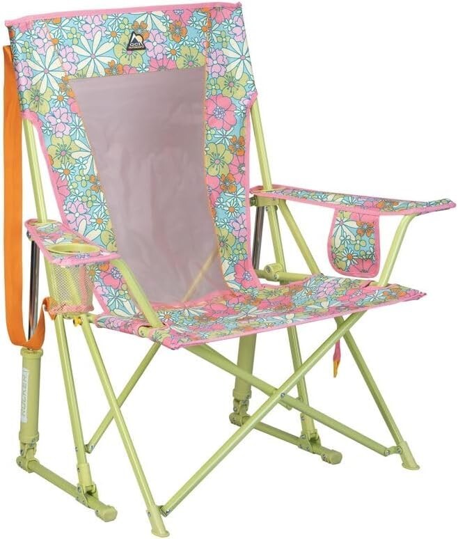 Comfort Pro Rocker - Stylish Floral Folding Chair with Drink Holder for Outdoors