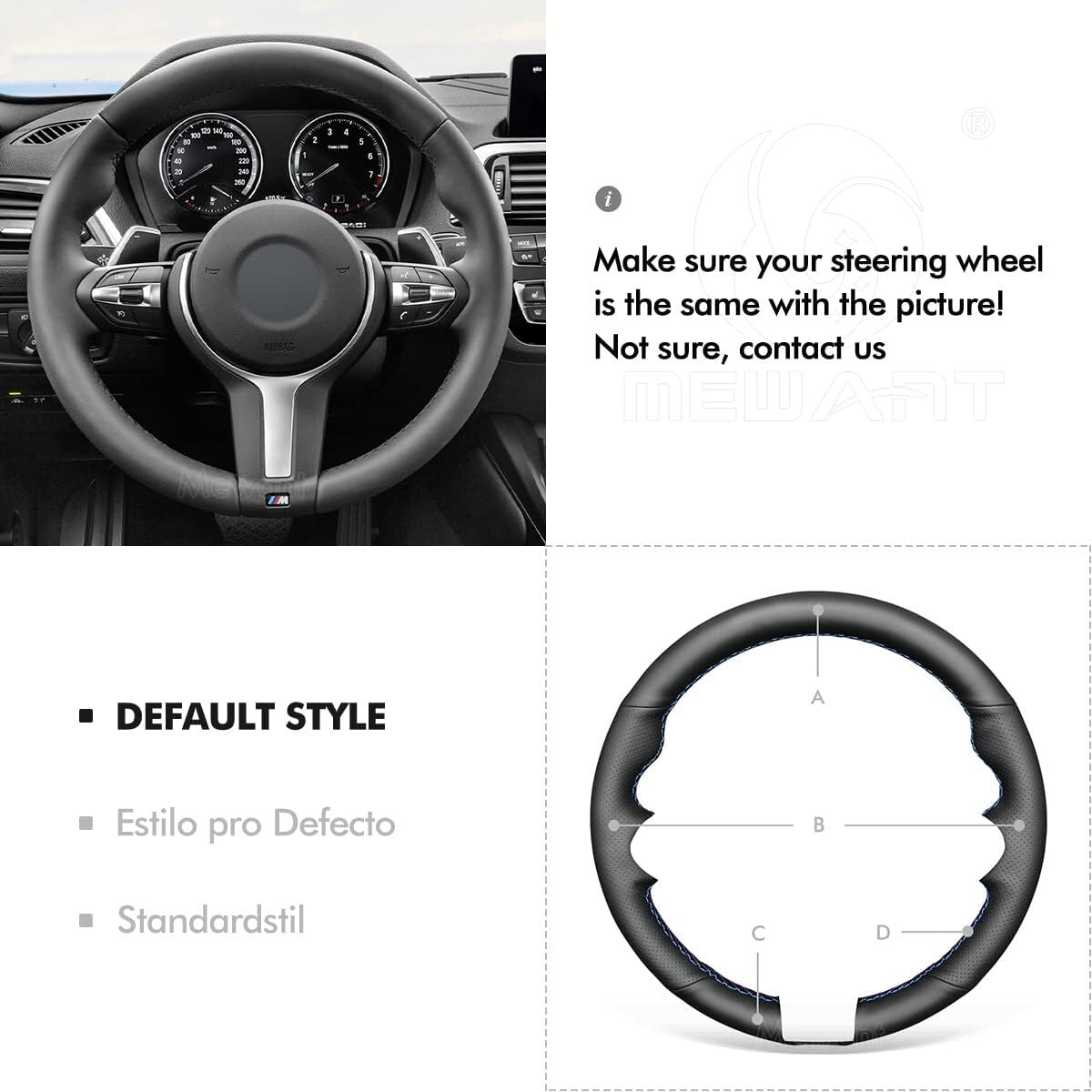 BMW M Sport Steering Wheel Cover - Black Genuine Leather with Stylish Stitching