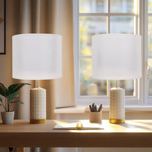 Load image into Gallery viewer, Elegant White Drum Lamp Shades 15" - Durable Natural Linen with Spider Fitter