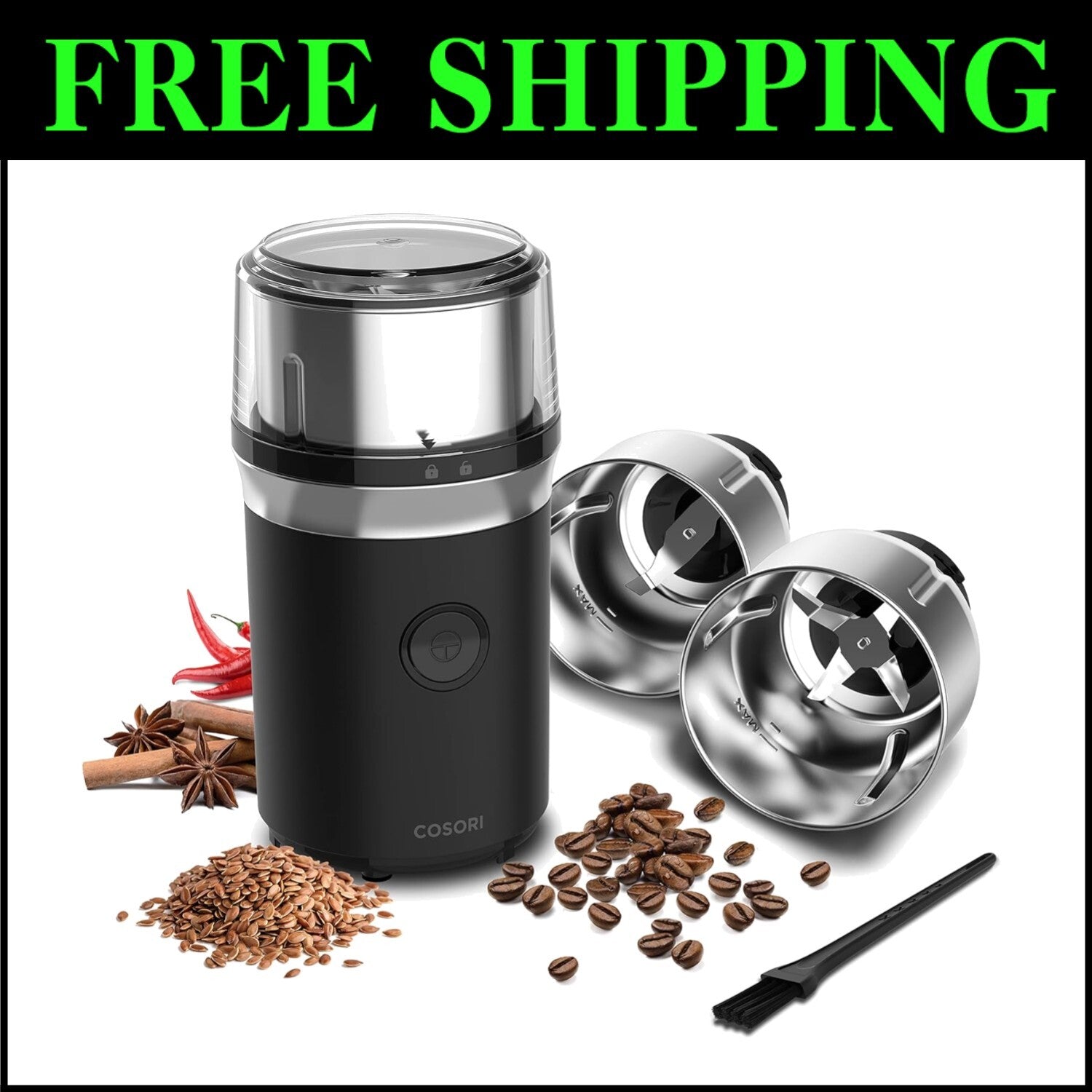 Versatile Wet & Dry Grinder - 200W Electric Coffee & Spice Blender in Black