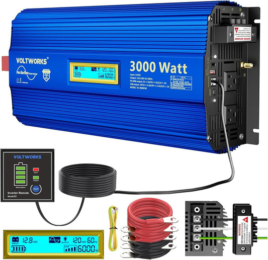 Advanced 3000W Power Inverter, 6000W Surge for Off-Grid Solar & Vehicles