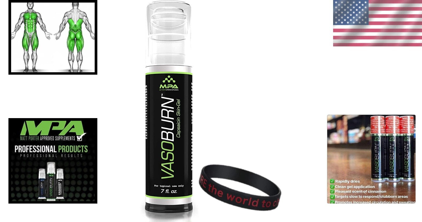 MPA VasoBurn Capsaicin Gel 7oz - Targets Stubborn Fat + Motivational Wristband