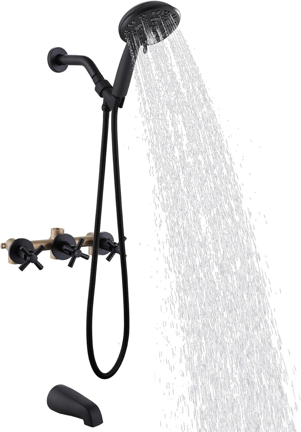 All-in-One Shower Tub Kit: 3 Handles, 8 Settings & Elegant Matte Black Finish