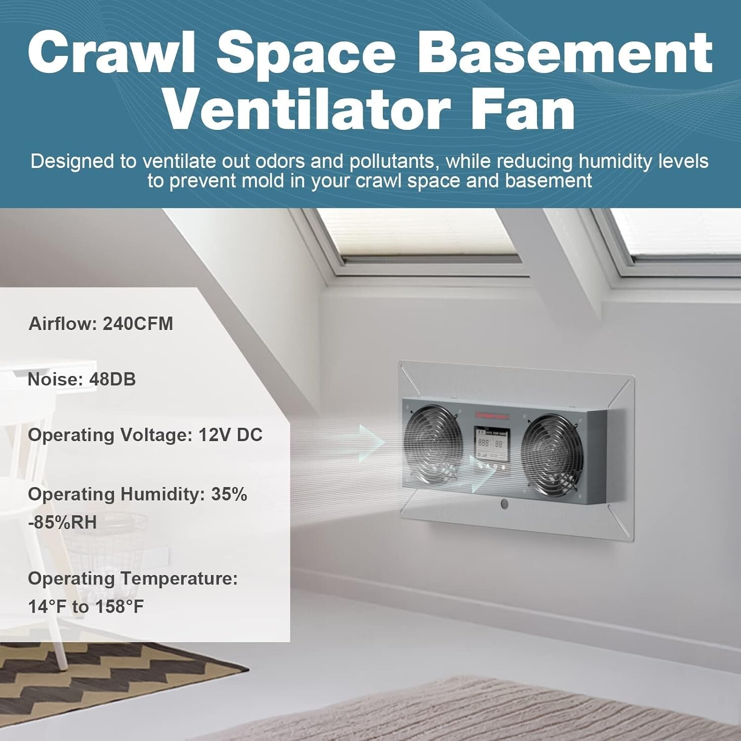 Stainless Steel Crawlspace Ventilator with Programmable Humidity Control - 48 dB