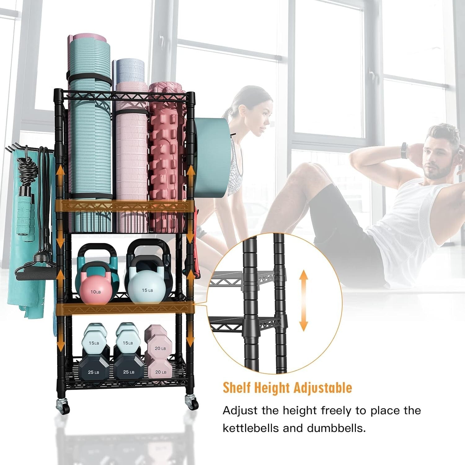 3-Tier Home Gym Storage Rack with Wheels - Organize Your Workout Gear Elegantly