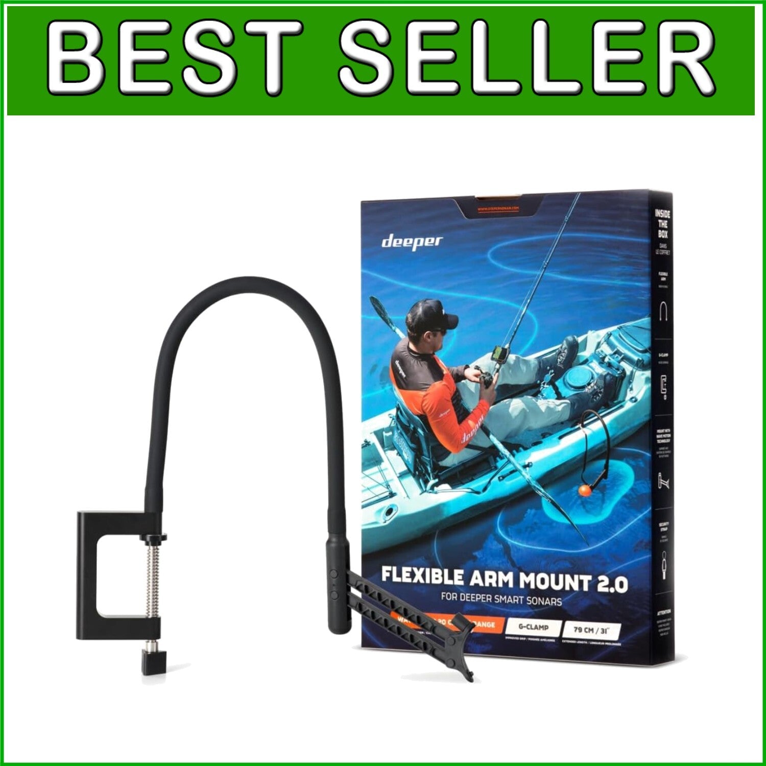 Flexible Arm Mount 2.0 for Boats and Kayaks, 80cm - Secure Fish Finder Support